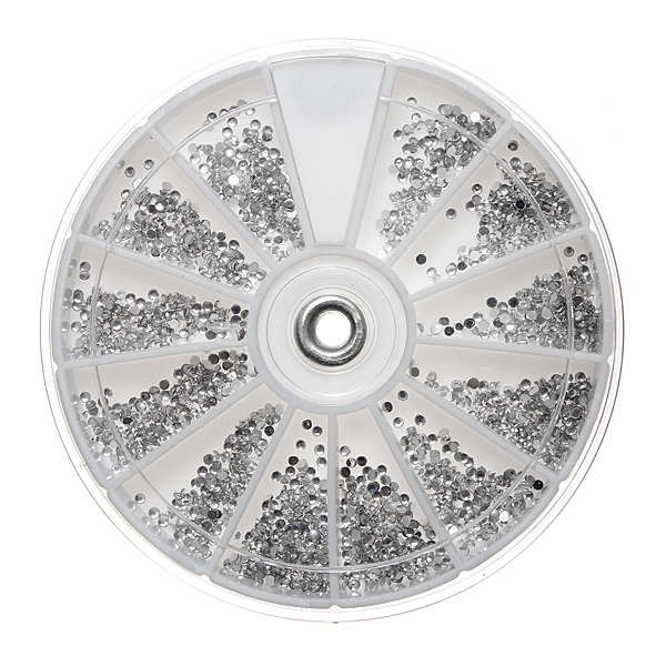 2400Pcs Clear Silver Gems Nail Art Round Rhinestones Glitter Wheel