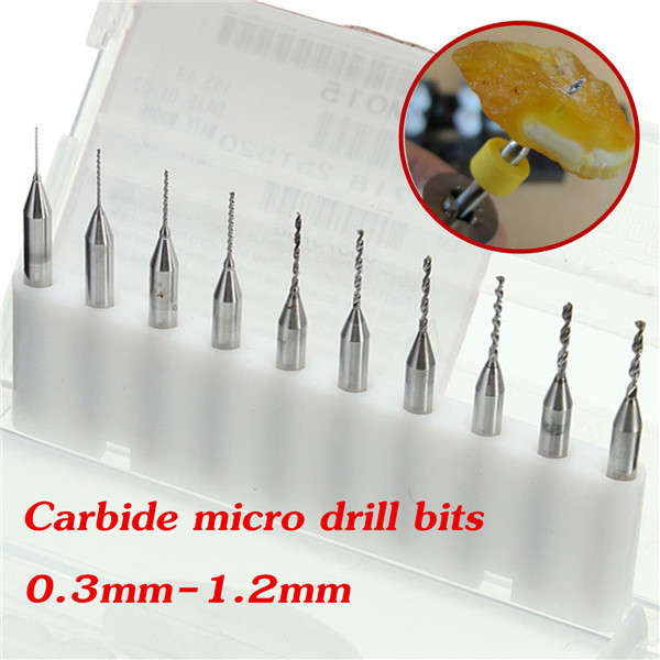 10pcs 0.3-1.2mm Carbide Micro PCB Drill Bits CNC Jewelry Rotary Tool For PC Boa