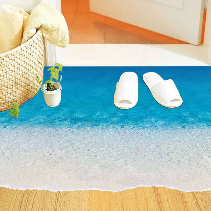 3D Sea Beach Floor Stickers DIY Removable Sandbeach Wall Decal Home Room Living