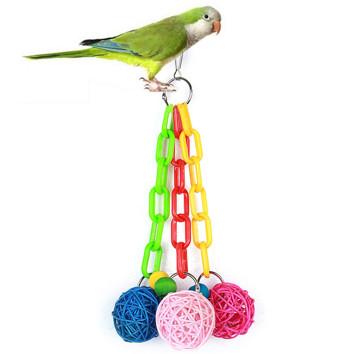 Pet Bird Hanging Toys Rattan Ball Toy Colorful Plastic Parrot Pet Bird Sepak Ta
