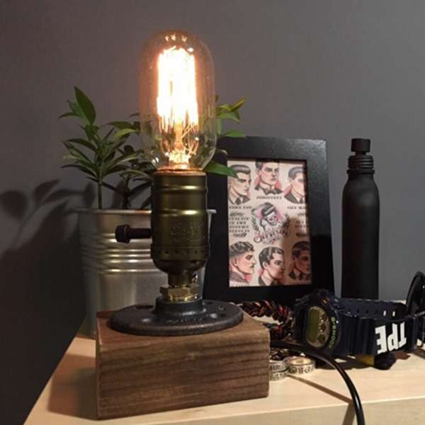 Loft Vintage T45 Edison Bulb Table Lamp Dimmable Water Pipe Light Home Bar Decor