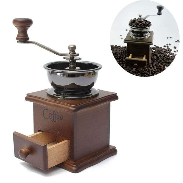 Retro Wooden Coffee Bean Hand Grinder Family Mini Flour Mill