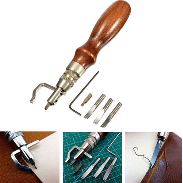 5 in 1 Adjustable Leather Edge Stitching Groover Leathercraft Crease Blank Hold