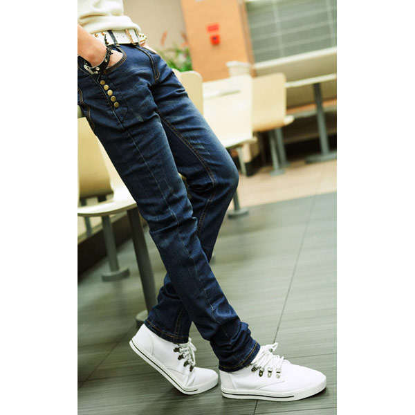 Mens Skinny Jeans Fashion Slim Fit Blue Denim Jeans