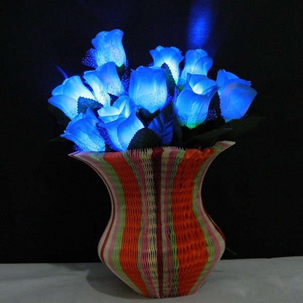 Colorful LED Rose Flower Flashing Glowing Bouquet Wedding Vanlentine Party Deco