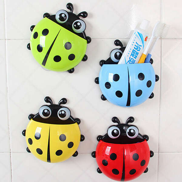 Cute Pocket Ladybug Wall Suction Toothbrush Holder Bathroom Hanger