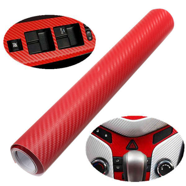 12x60 Inch 3D Red Carbon Fiber Vinyl Car Wrap Roll Film Sticker Decal