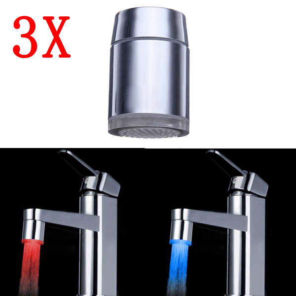 3X 7 Color Changing LED Faucet Color Changing Water Tap Light Silver