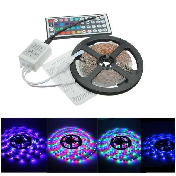 5M 300LED RGB 3528 LED Light Strip+44 Key IR Remote Controller 12V 2A