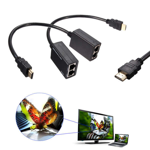 30M 1080P HDMI DVI to RJ45 Cat5e Cat 5/6 UTP LAN Ethernet Extender Cable