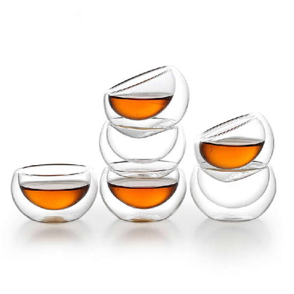 6 Pcs 50ML Drinking Heat Resistant Double-wall Layer Glass Tea Cup