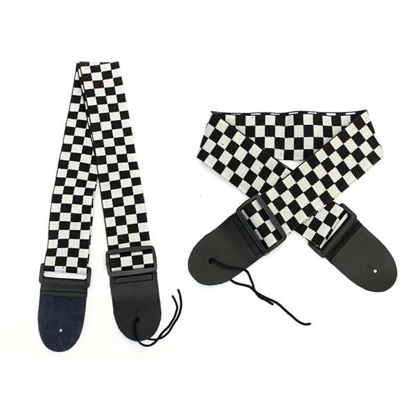 Guitar Strap Black & White Checkerboard Nylon Leather
