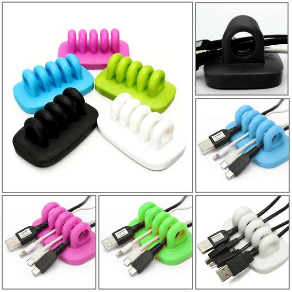 4-Port Desktop USB Cable Management Manager Wire Cord Lead Tidy Organizer Winde