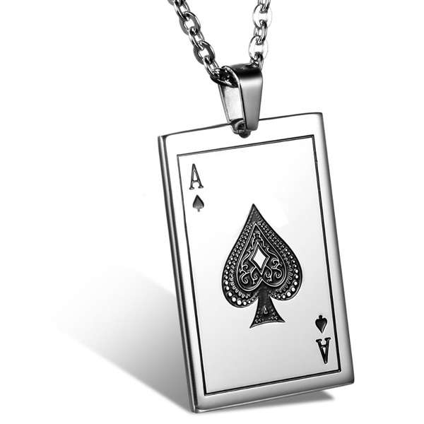 Stainless Steel Playing Cards Spades A Poker Necklace Pendant Men