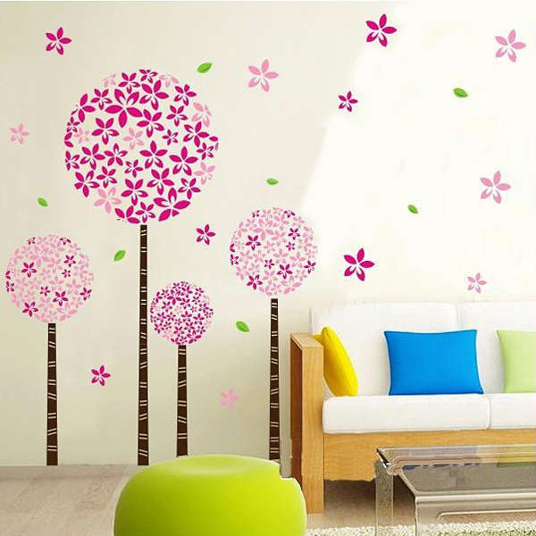 Pink Tree Drawing Room And Bedroom Removable PVC Wall Sticker
