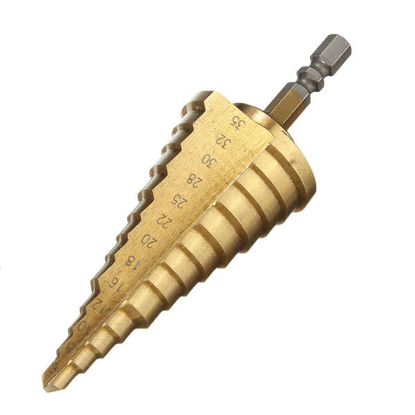 6-35MM Titanium Coated Step Cone Drill Bit HSS 13 Steps Hex Shank