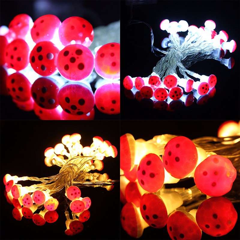 2M 20 LED Mushroom Fairy Wire String Light Battery Outdoor Garden Christmas Par
