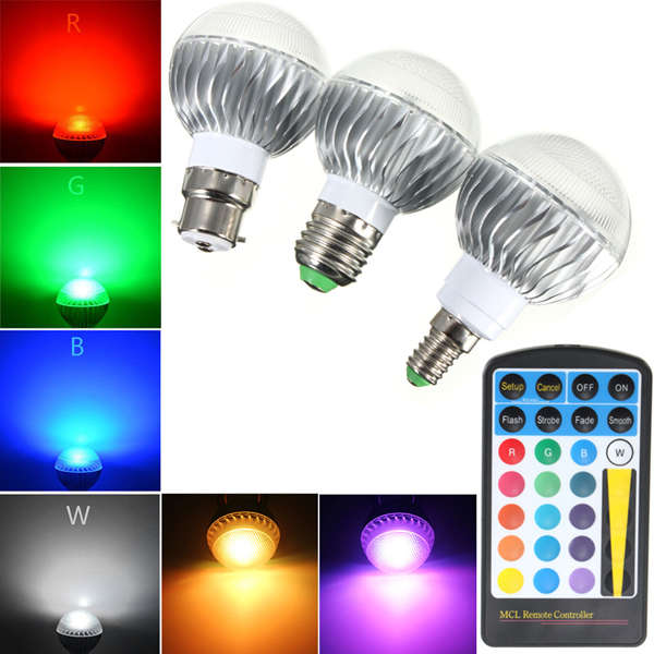B22/E27/E14 5W RGB Remote Controlled Colour Changing LED Light Bulb AC 85-265V