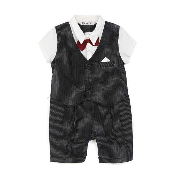 Baby Infant Bow Romper Wedding Tuxedo Jumpsuit