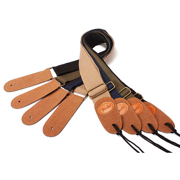BLACK STRAP with Leather Ends for FENDER ACOUSTIC OR ELECTRIC GUITA