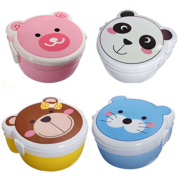 Two Layers Cartoon Plastic Lunch Meal Bento Food Box Spoon Microwaveable