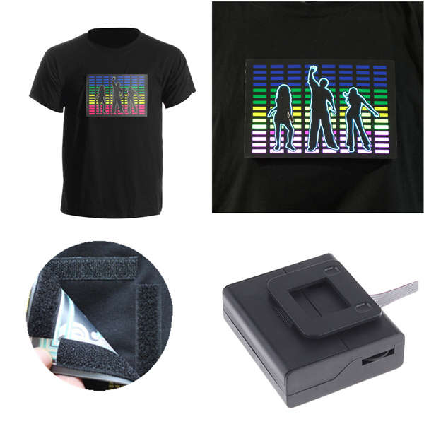 Sound-Activated Dancing Color Disco Rave Music LED Flash EL LED Design T-Shirt