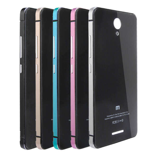 Metal Aluminum Frame + Tempered Glass PC Back Cover Case For XIAOMI Redmi Note 2