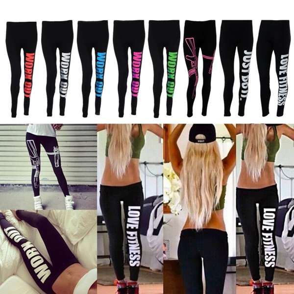Lady Letter Printed Yoga Running Sport Workout Pant High Waist Cropped Legging