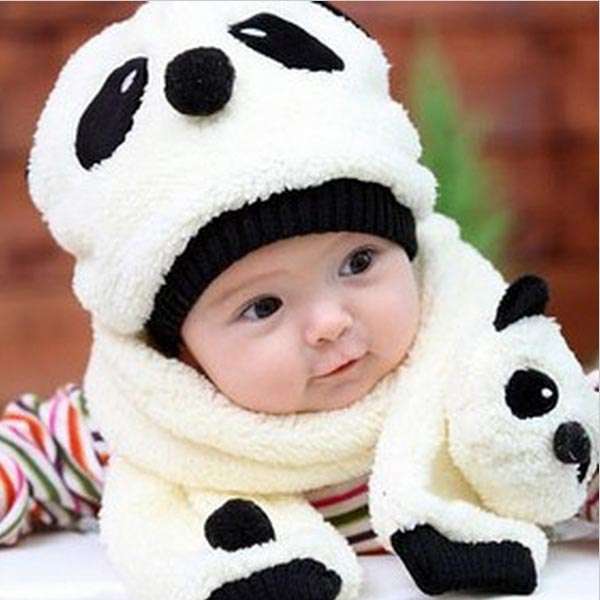 Baby Winter Velvet Cartoon Panda Hat +Scarf Sets