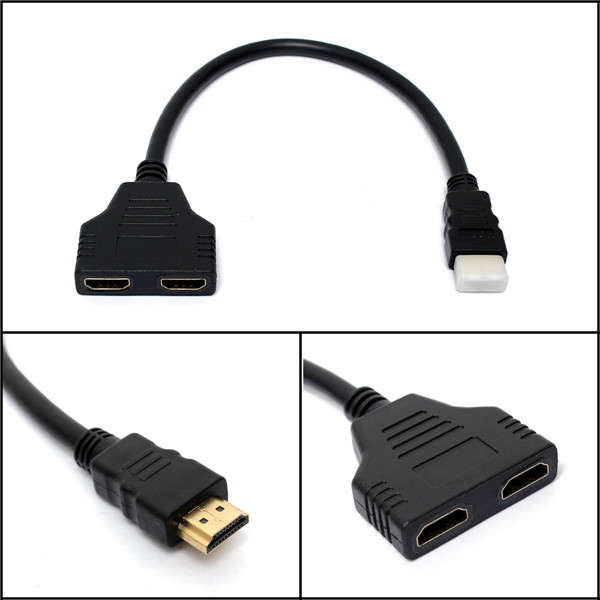 HDMI Male To 2 HDMI Female 1 In 2 Out Splitter Cable Converter Adapter Black