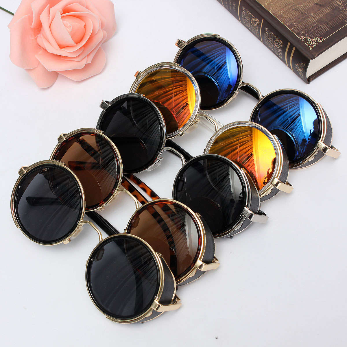 Unisex Vintage UV400 Sunglasses Steampunk Round Mirror Lens Glasses