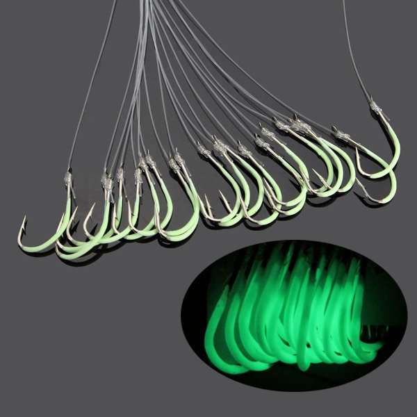 Luminous Fishing Hook with Fishing Line Single Fishing Hook 13 Sizes