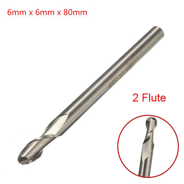 6mmx6mm HSS Straight Shank 2 Flute Ball Nose End Milling Cutter