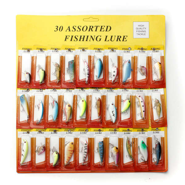 30pcs Assorted Fishing Lures Minnows Popper Baits Bass Bait Tackle
