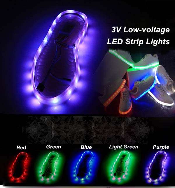 1M White 60 SMD 3528 Waterproof USB Rechargeable LED Shoe Strip Lights 3V