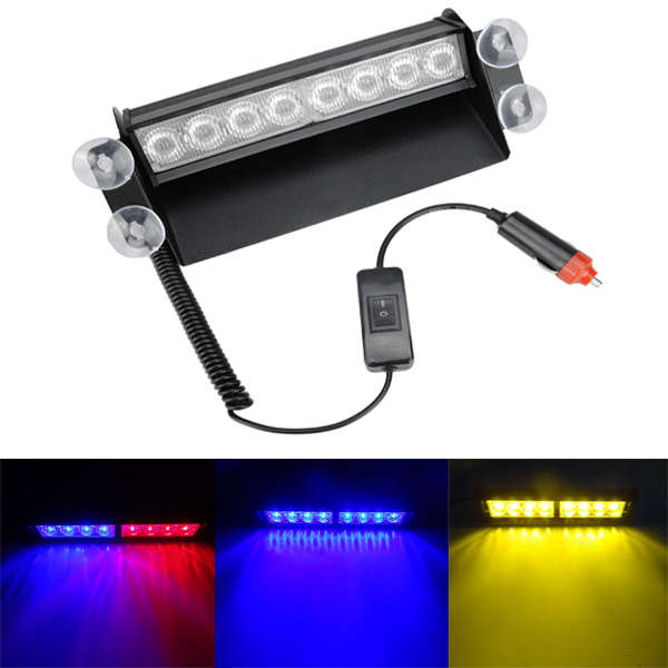3 Modes 8 LED Strobe Flash Warning EMS Police Car Light