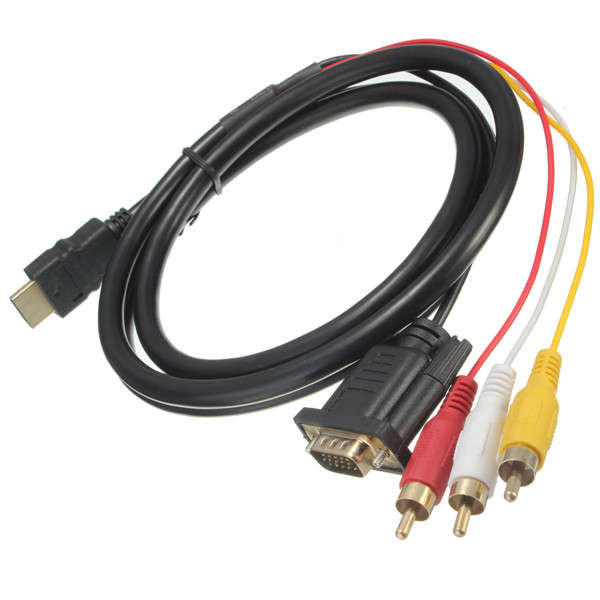 1.5m 5Ft HDTV HDMI to VGA HD-15 3 RCA Converter Adapter Connector Cable For DVD