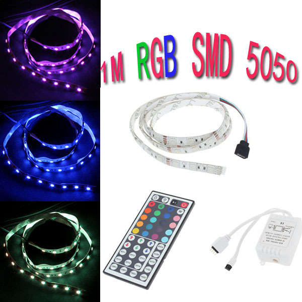 1M 5050 RGB 60 SMD Non-Waterproof LED Strip Light 12V AC/DC+Controller
