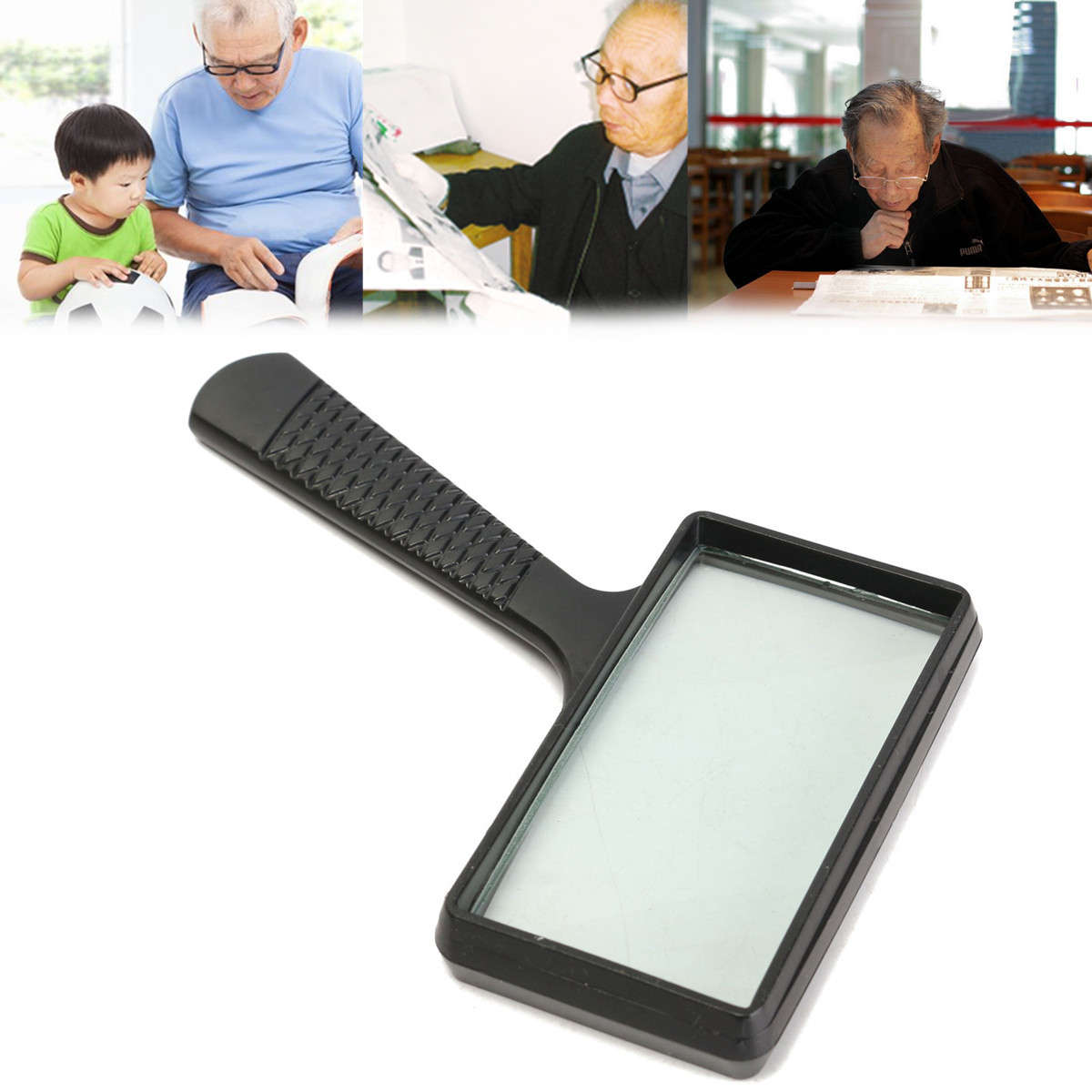 Large Handheld Rectangular Magnifier Magnifying Glass Loupe For Reading