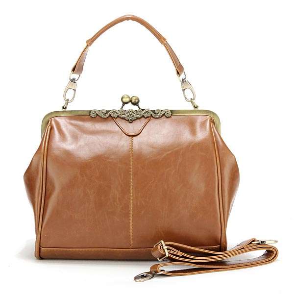 Brown Metal PU Leather Handbag