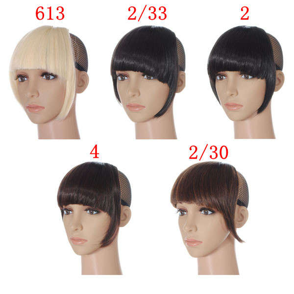 Ladies Synthetic Straight Clip On Full Fringe Bangs Hair Piece