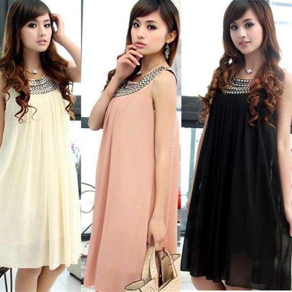 Pregnant Women Maternity Chiffon Summer Pleated Dresses