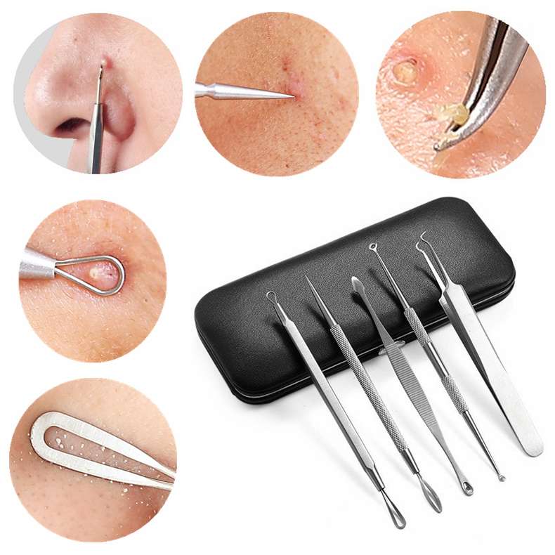 5pcs Stainless Steel Blackhead Acne Extractor Set Multipurpose Comedone Remover