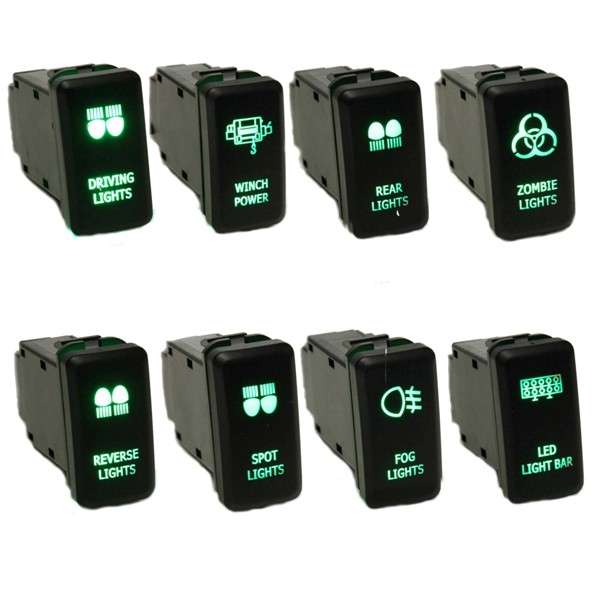 12V Green LED OEM Replacement Push Switch For Toyota Landcruiser Hilux Prado