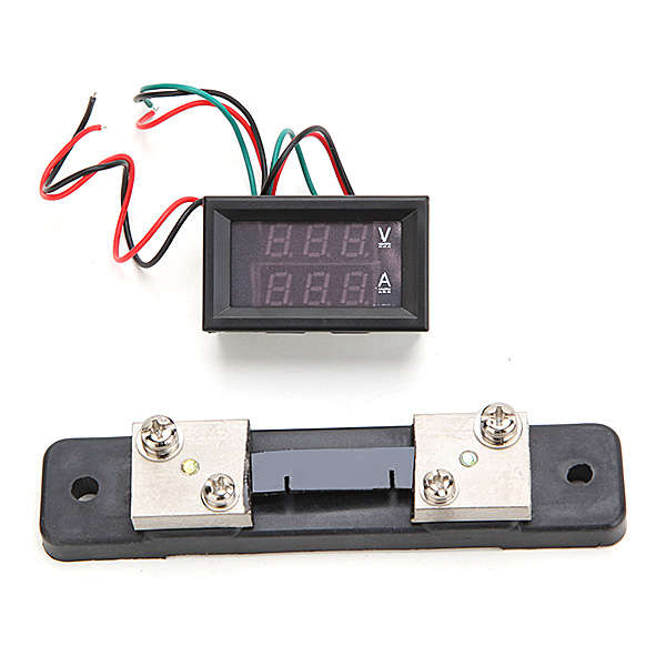 Mini Digital Blue + Red LED DC Current Meter Voltmeter With Ampere Shunt