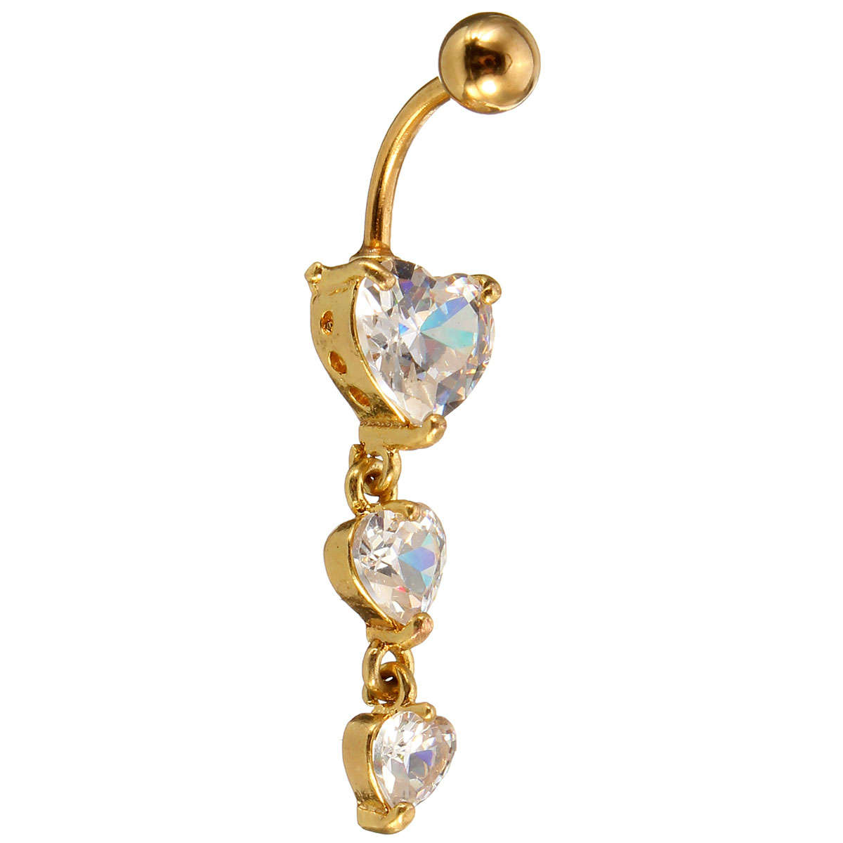 Gold Navel Belly Ring Heart Rhinestone Sexy Body Piercing Jewelry