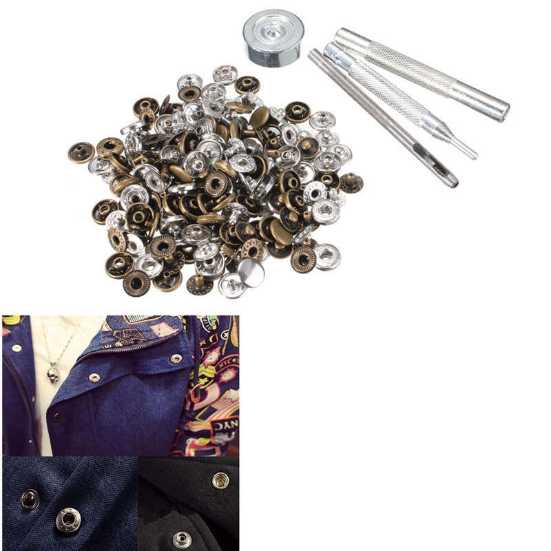 50pcs Press Stud Buttons Poppers Leather Craft with Fixings Tools Kit