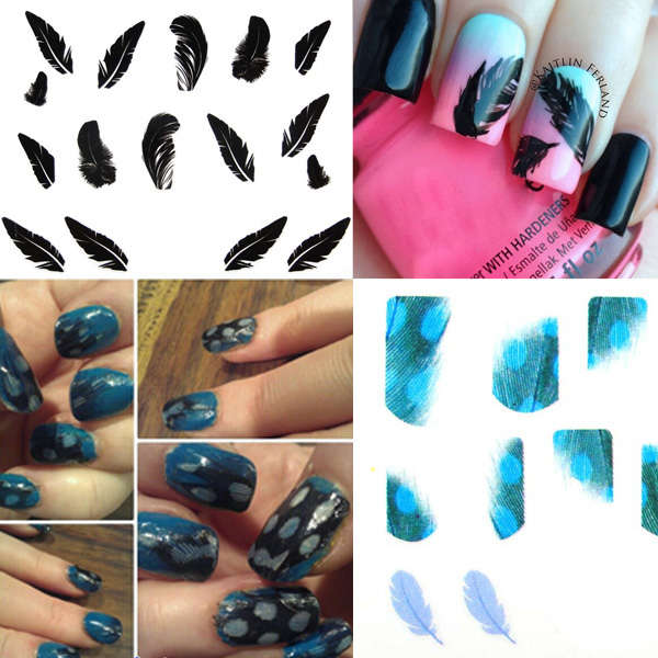 Ultrathin Colorful  Peacock Feather Nail Art Stickers Nail Decals