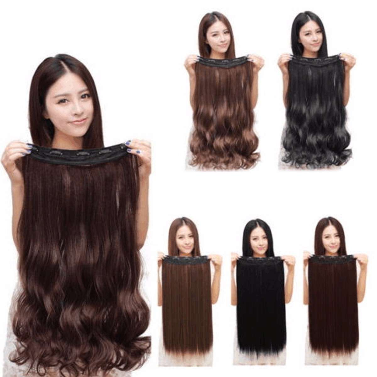 Women Clip In Hair Extensions Long Straight Curly with 5 Clips