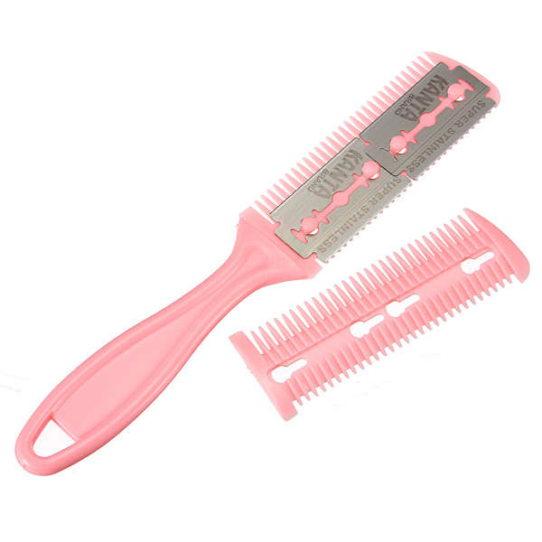 Personal Pink Hair Cutter Thinning Tooth Comb Double Razor Blades Trimmer Tool